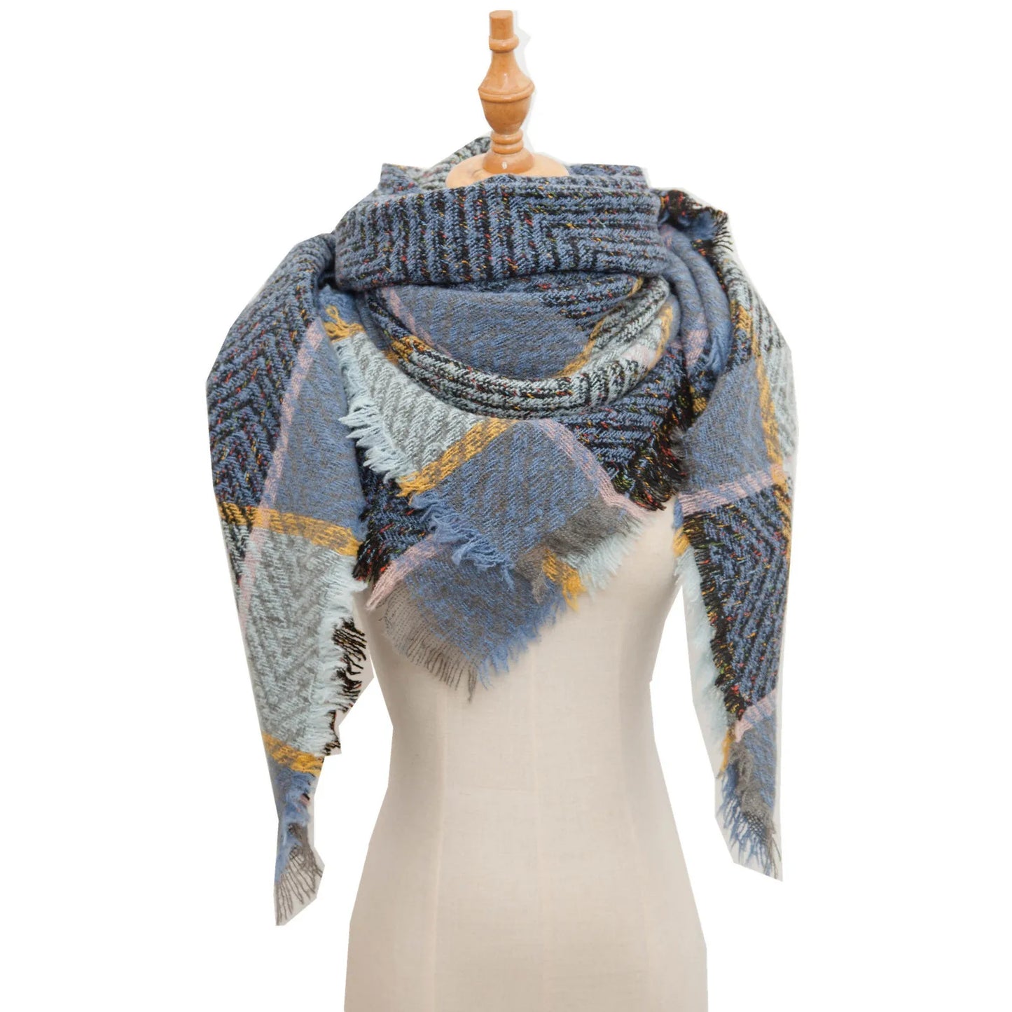 Autumn Winter Plaid Scarf Shawl Women Knitted Triangle Scarves Bandana Lady Warm Blanket Shawls Wraps Neck Scarfs
