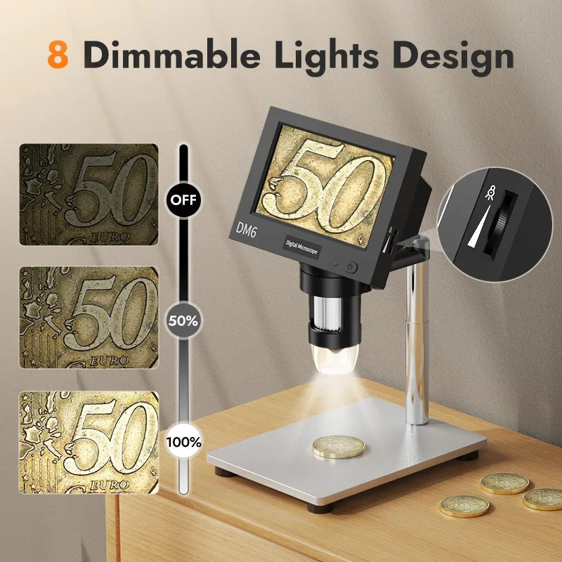 4.3inch LCD Digital Microscope 1000X Video Microscope for Adult with 8LEDs Soldering Microscope for Repair,pcb,plants Microscope
