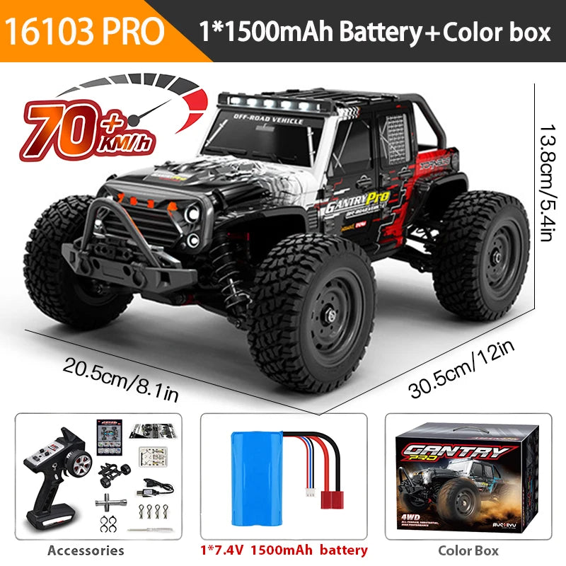 16102PRO Brushless 4WD RC Cars For Adults,1:16 Fast RC Cars With 70KM/H High-Speed Remote Control Car, All Terrain Off-Road Truc