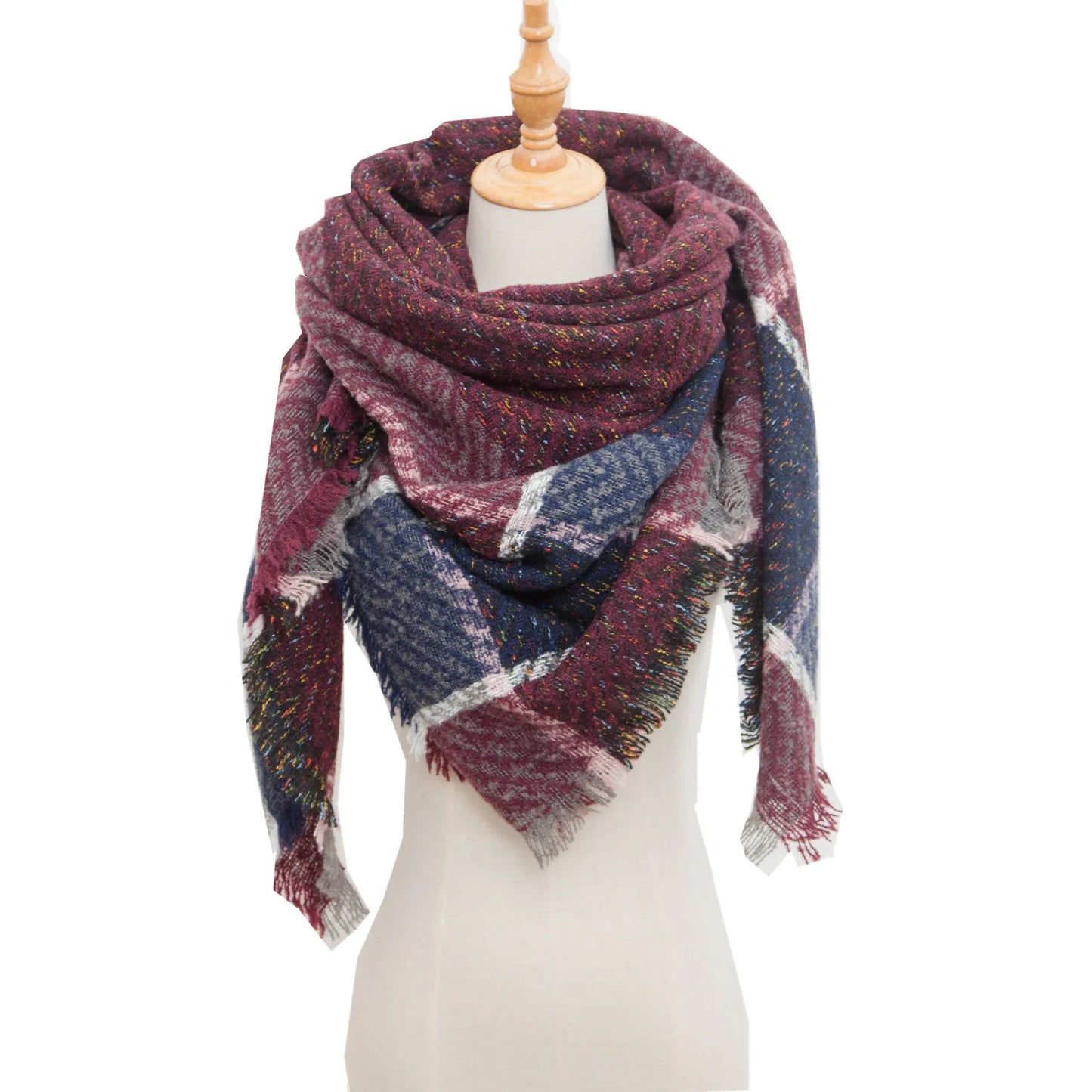 Autumn Winter Plaid Scarf Shawl Women Knitted Triangle Scarves Bandana Lady Warm Blanket Shawls Wraps Neck Scarfs