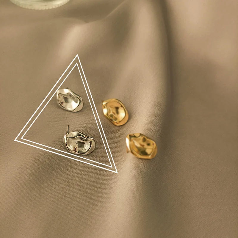 Bilandi Trendy Jewelry 925 Silver Needle Gold Color Earrings Simply Design Metal Alloy Goemetric Stud Earrings For Women Girl