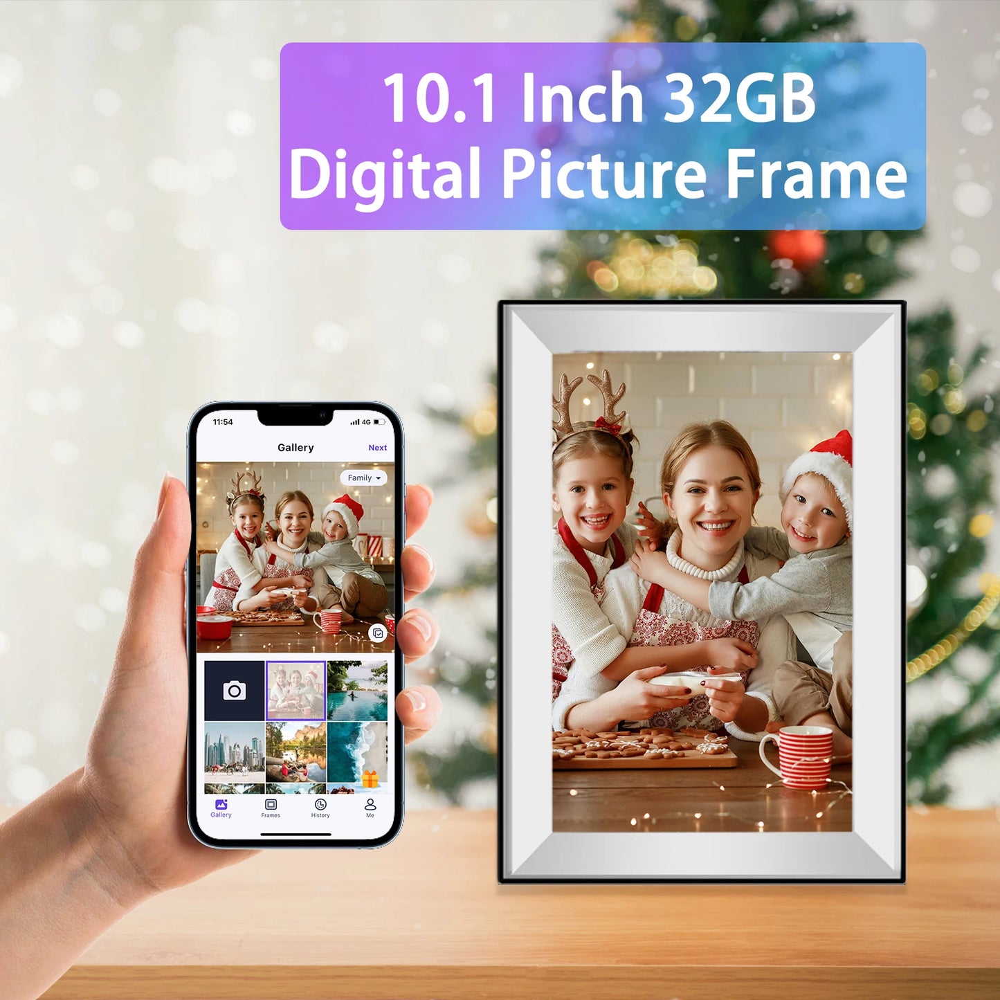 10.1-Inch WiFi Digital Photo Frame Cloud Digital Picture Frame 1280*800 TFT Touch Screen 32GB Storage Share Photo via APP