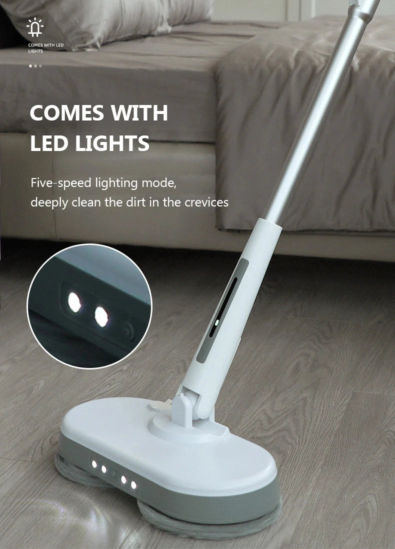 Rechargeable Cordless Electric Mop with LED light Dual-wheel High-speed Rotary Sweeper Automatic Water Spray Window Glass washer