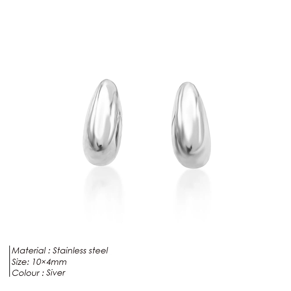 eManco Steel color Gold color Simple Women Chunky Hoops Earrings Gift Fashion Jewelry Stainless Wives Round Smooth Thick Hoop