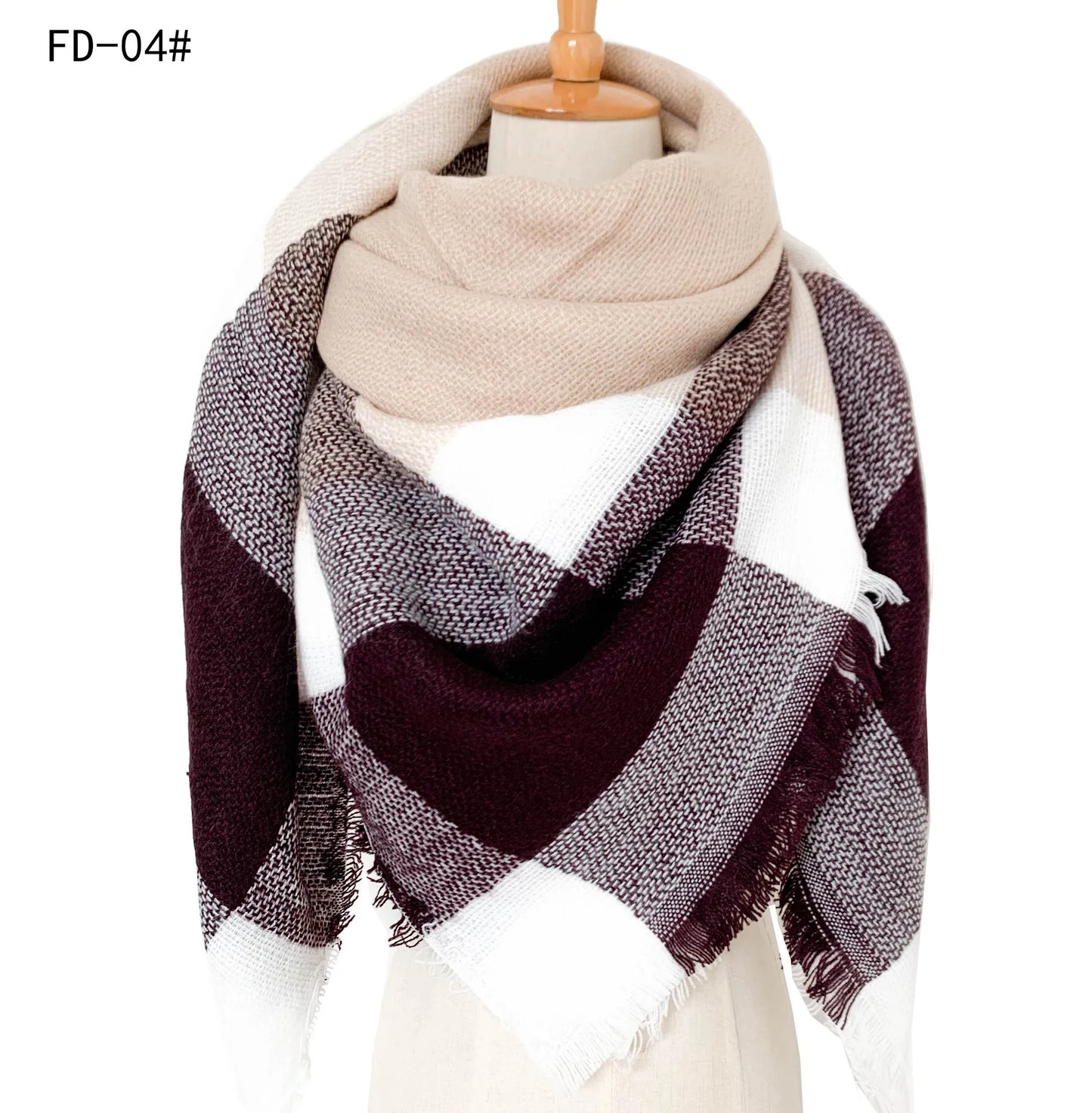 2024 New European and American Autumn and Winter New Yellow Grey Imitation Cashmere Large Grid Square Scarf, Women's Large Size