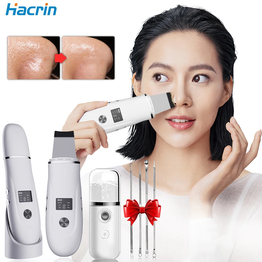 Ultrasonic Cleaner Peeling Remover Blackhead Facial Skin Scrubber Facial Shovel Deep Cleaning Face Lifting Removal Pore Acne EMS