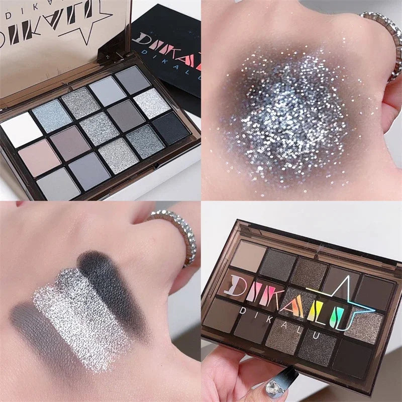 15Colors Cool Toned Eyeshadow Palette Black Smokey Eye Glitter Eyeshadow Shadow Eye Pigments Matte Palette Palett Palette S K4W5