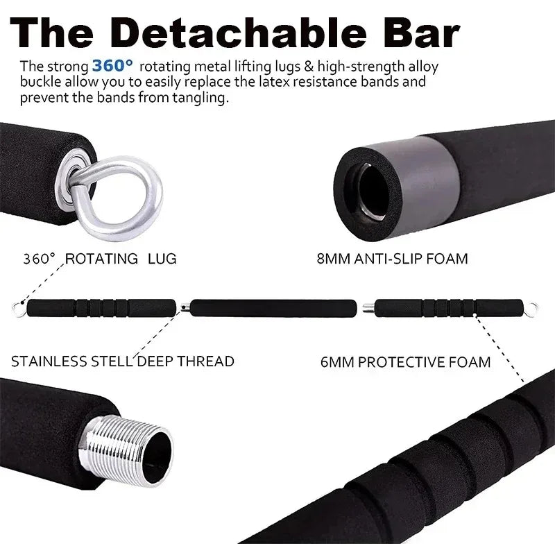 3-Section Fitness Stick Pilates Bar Kit Resistance Bands Set 250LBS 180LBS Elastic Bands for Fitness Band Exercise Workout Bar