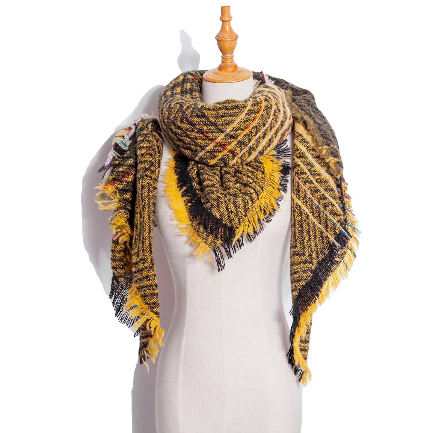 Autumn Winter Plaid Scarf Shawl Women Knitted Triangle Scarves Bandana Lady Warm Blanket Shawls Wraps Neck Scarfs