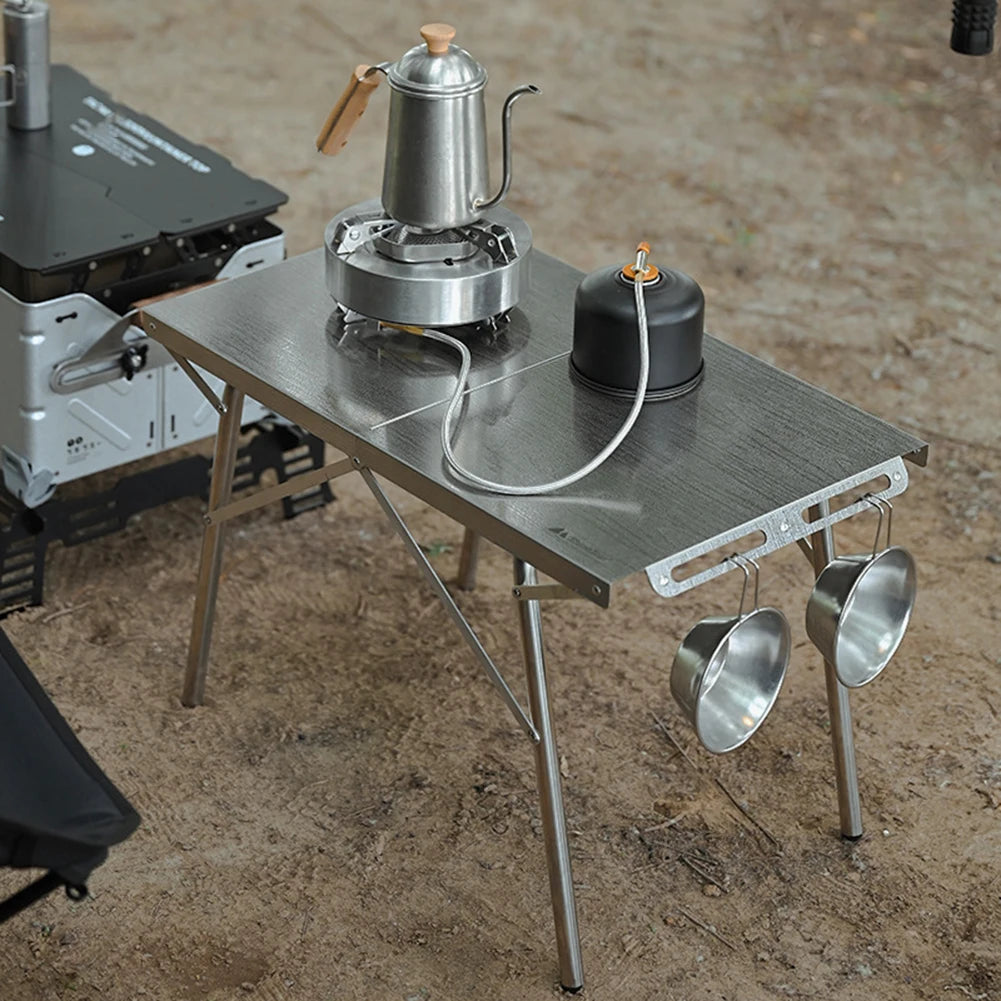 Portable BBQ Picnic Table High Temperature Resistant Stainless Steel Foldable Table Strong Load-bearing Camping Picnic Furniture