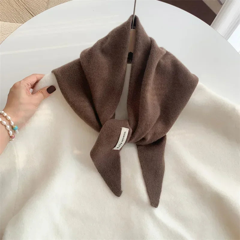 British Korean Triangle Scarf Niche Wool Triangular Scarf Women Headscarf Knitted Scarf Multi-functional Warm Knitted Scarf