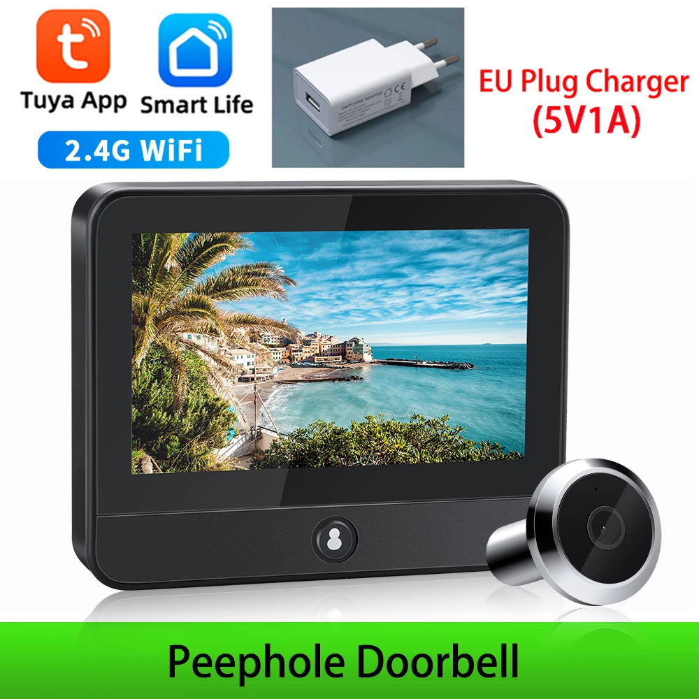 Elecpow Tuya Smart wifi Radar Digital Door Peepholes Camera Eye 4.3Inch 1080P Video Doorbell PIR Night Vision Motion Detection