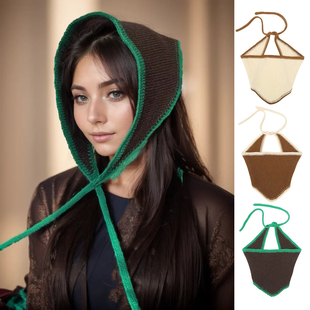 Large Knitted Bandana Headbands For Women Boho Triangle Hair Scarf Kerchief Hair Accessories