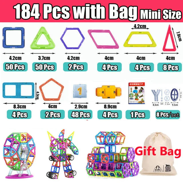 110-184pcs Mini Size Magnetic Constructor Designer Set Magnetic Building Blocks Magnet Bircks Educational Toys For Children Gift