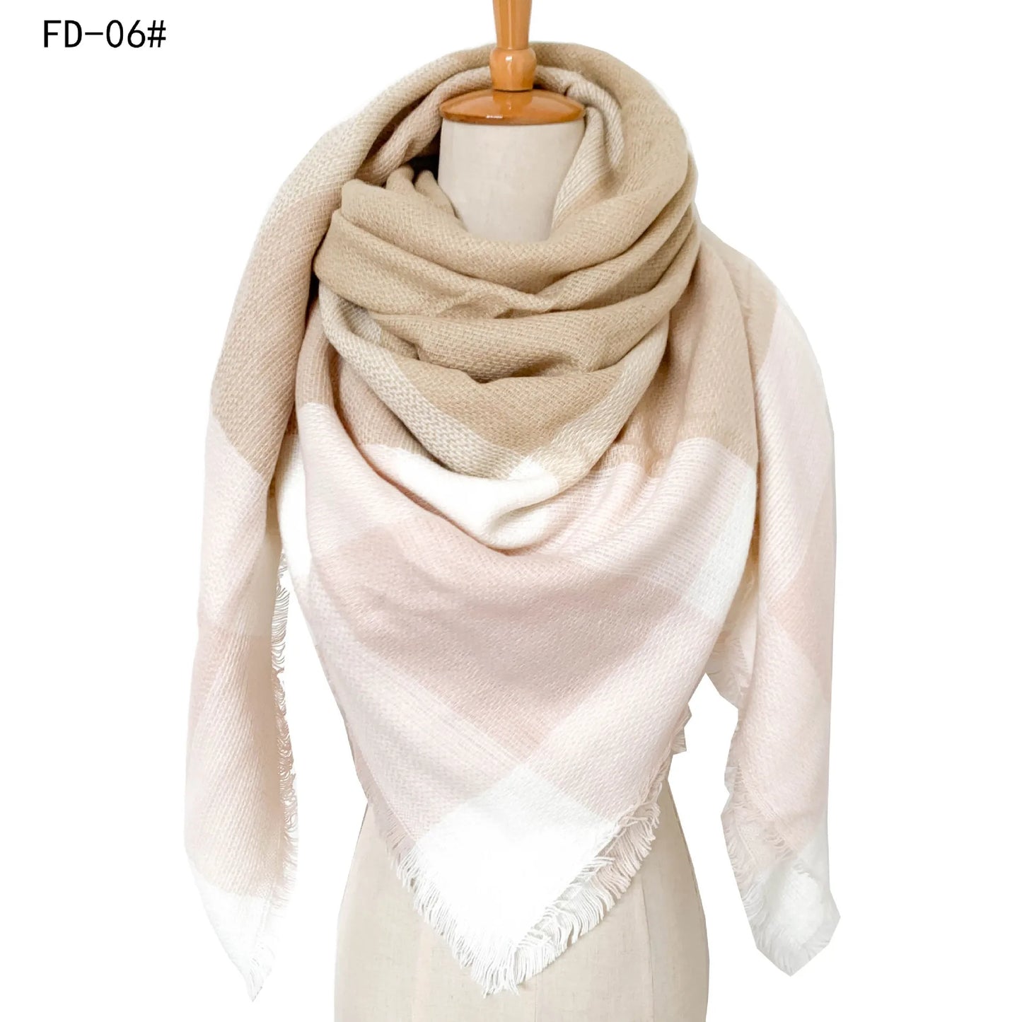 2024 New European and American Autumn and Winter New Yellow Grey Imitation Cashmere Large Grid Square Scarf, Women's Large Size