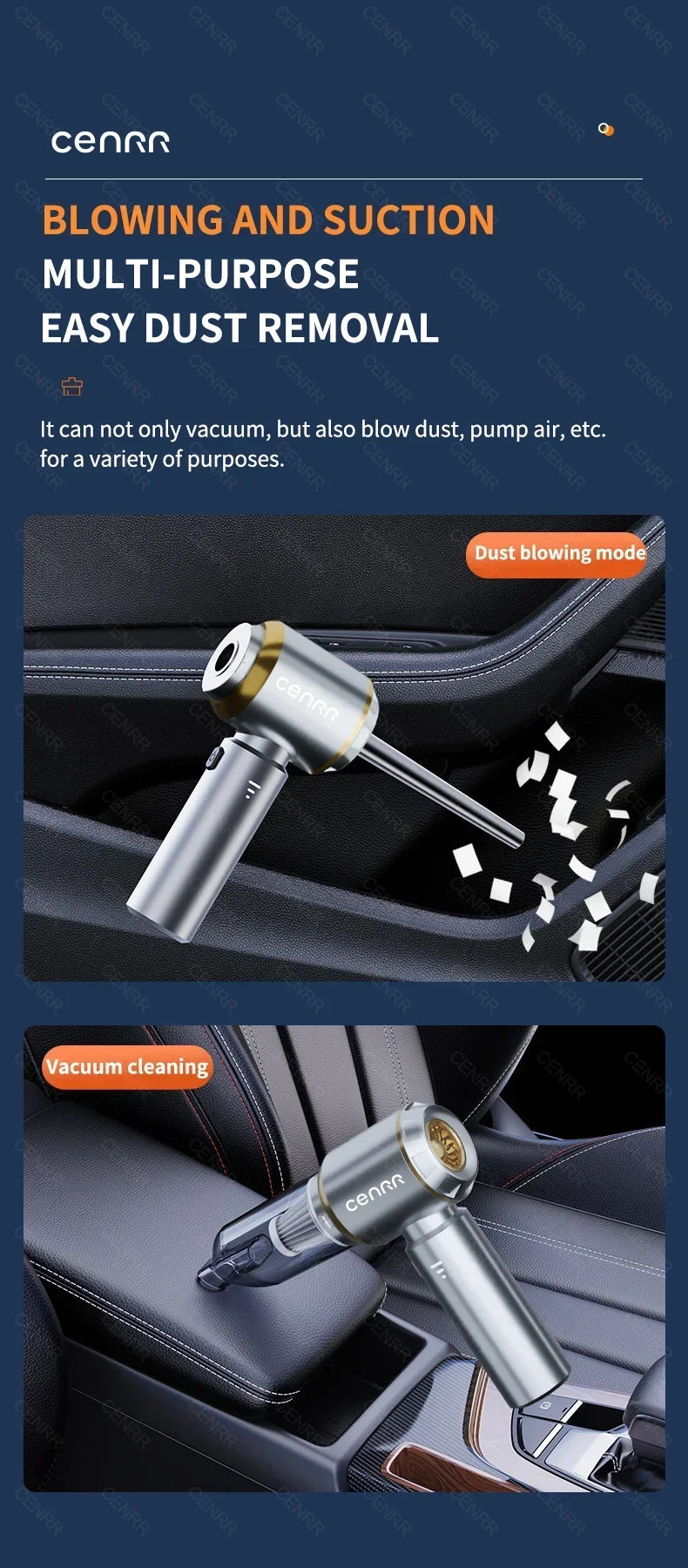 CENRR 998000PA Car Vacuum Cleaner Strong Suction Cordless Wireless Cleaner Handheld Portable Vacuum Cleaner Cleaning Machine