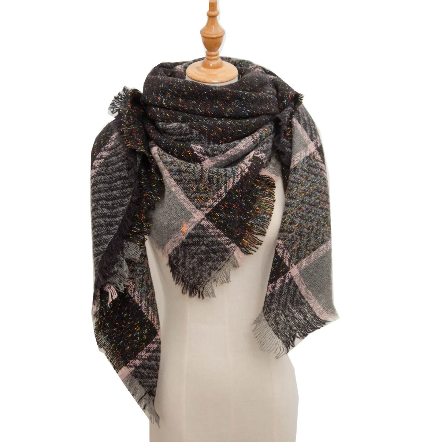 Autumn Winter Plaid Scarf Shawl Women Knitted Triangle Scarves Bandana Lady Warm Blanket Shawls Wraps Neck Scarfs