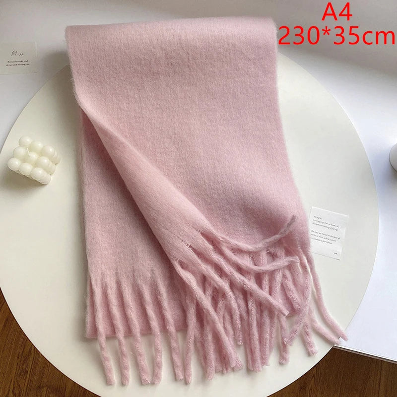 Luxury Cashmere Bright Solid Colors Women Scarf Winter Shawl and Wrap Bandana Pashmina Tassel Female Foulard Thick Blanket