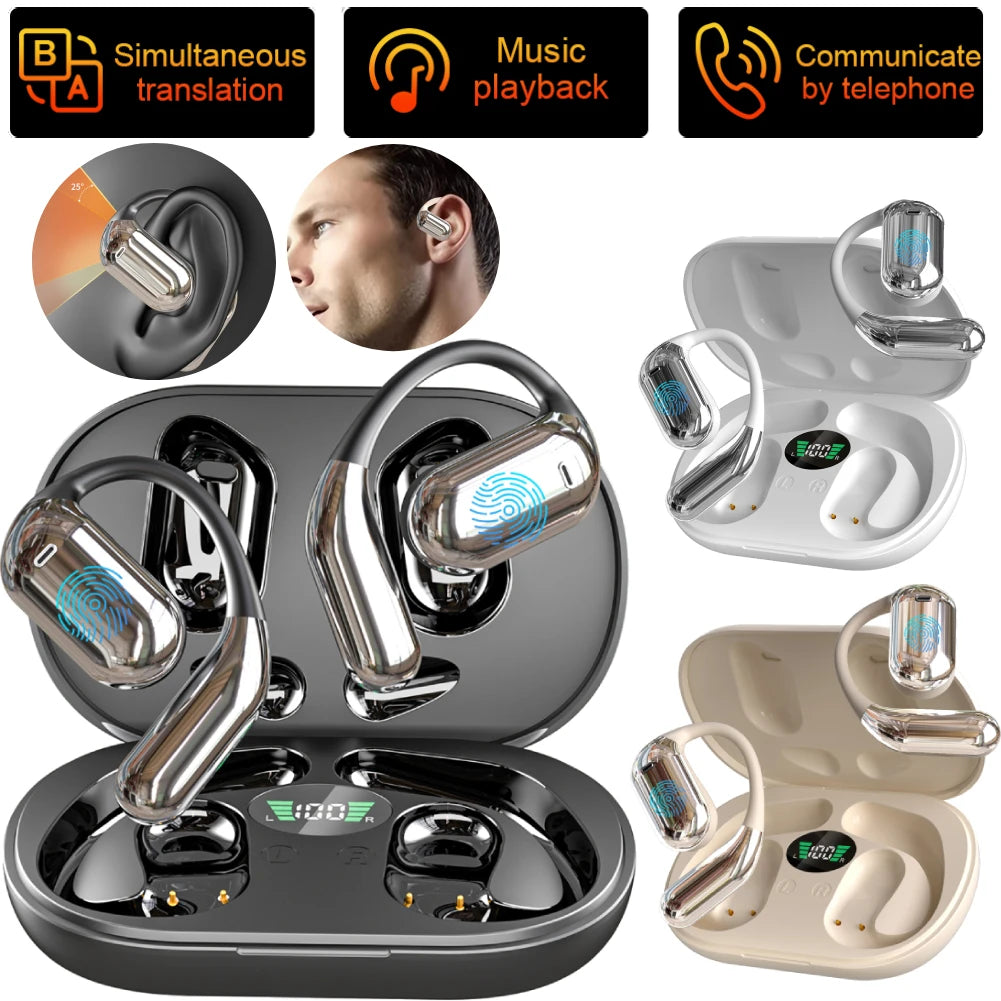 3-in-1 AI Translator Earbuds Bluetooth 144 Languages Music Playing Real Time Language Translator Earbuds for Business Learning