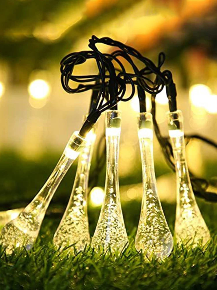 4/6M LED Droplet Bulb Lights Outdoor Waterproof Garden Light Garland Wedding Party Lawn Christmas Decoration Solar Power Lamp