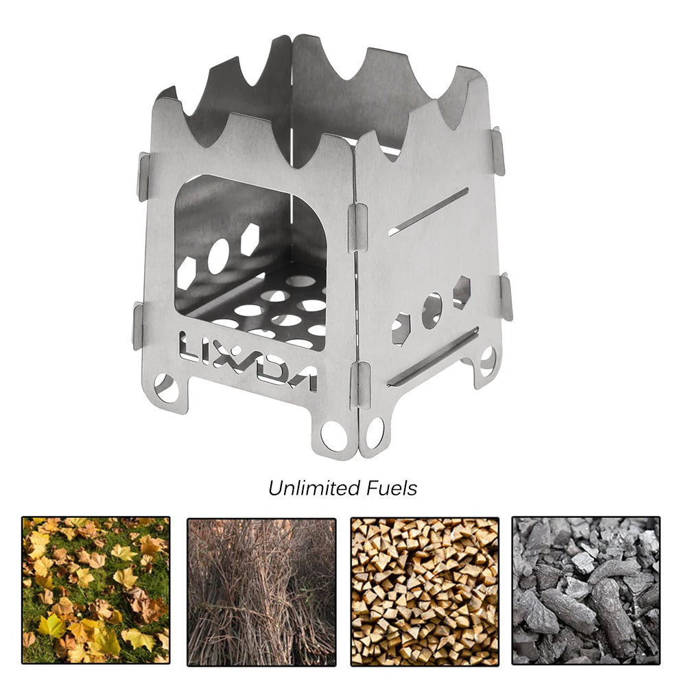 Lixada Titanium Outdoor Camping Stove Portable Ultralight Folding Wood Stove Pocket Stove Camping Fishing Hiking
