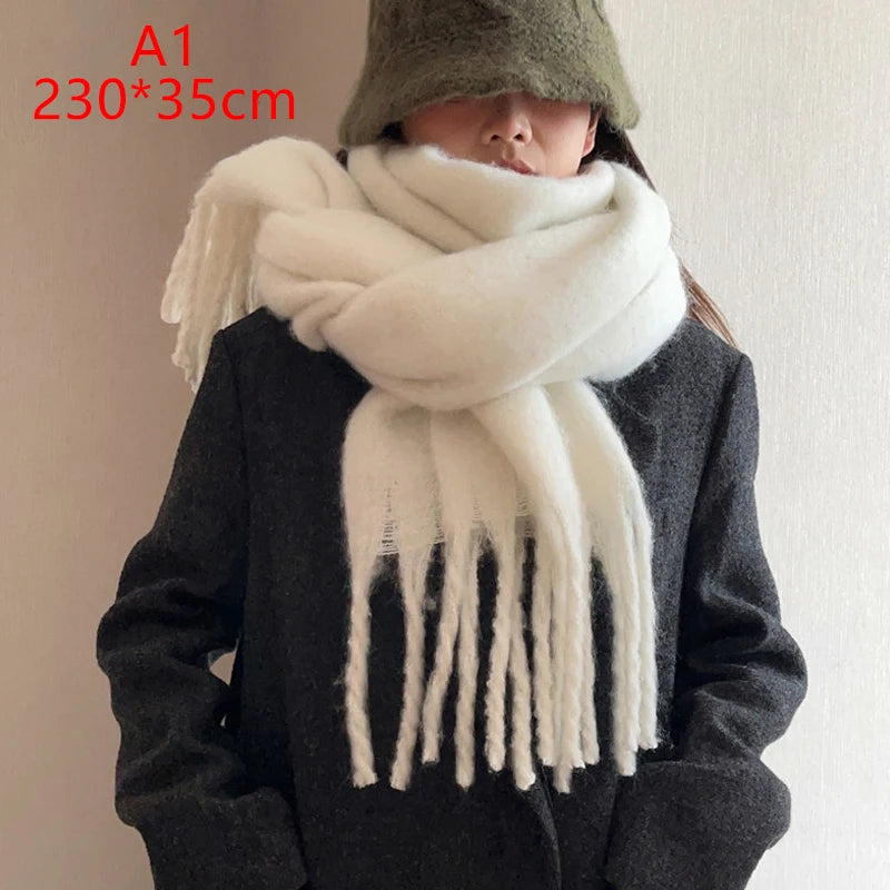 Luxury Cashmere Bright Solid Colors Women Scarf Winter Shawl and Wrap Bandana Pashmina Tassel Female Foulard Thick Blanket