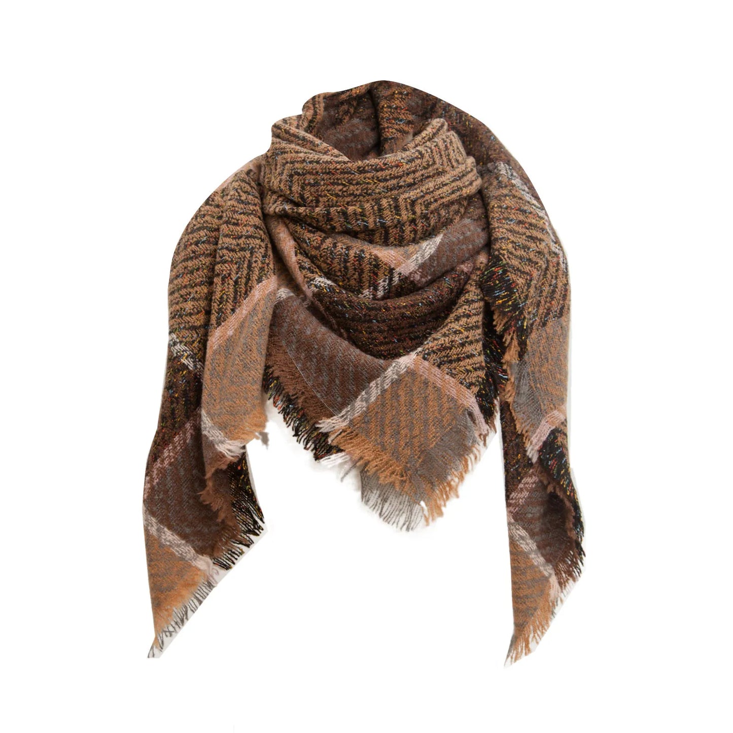 Autumn Winter Plaid Scarf Shawl Women Knitted Triangle Scarves Bandana Lady Warm Blanket Shawls Wraps Neck Scarfs