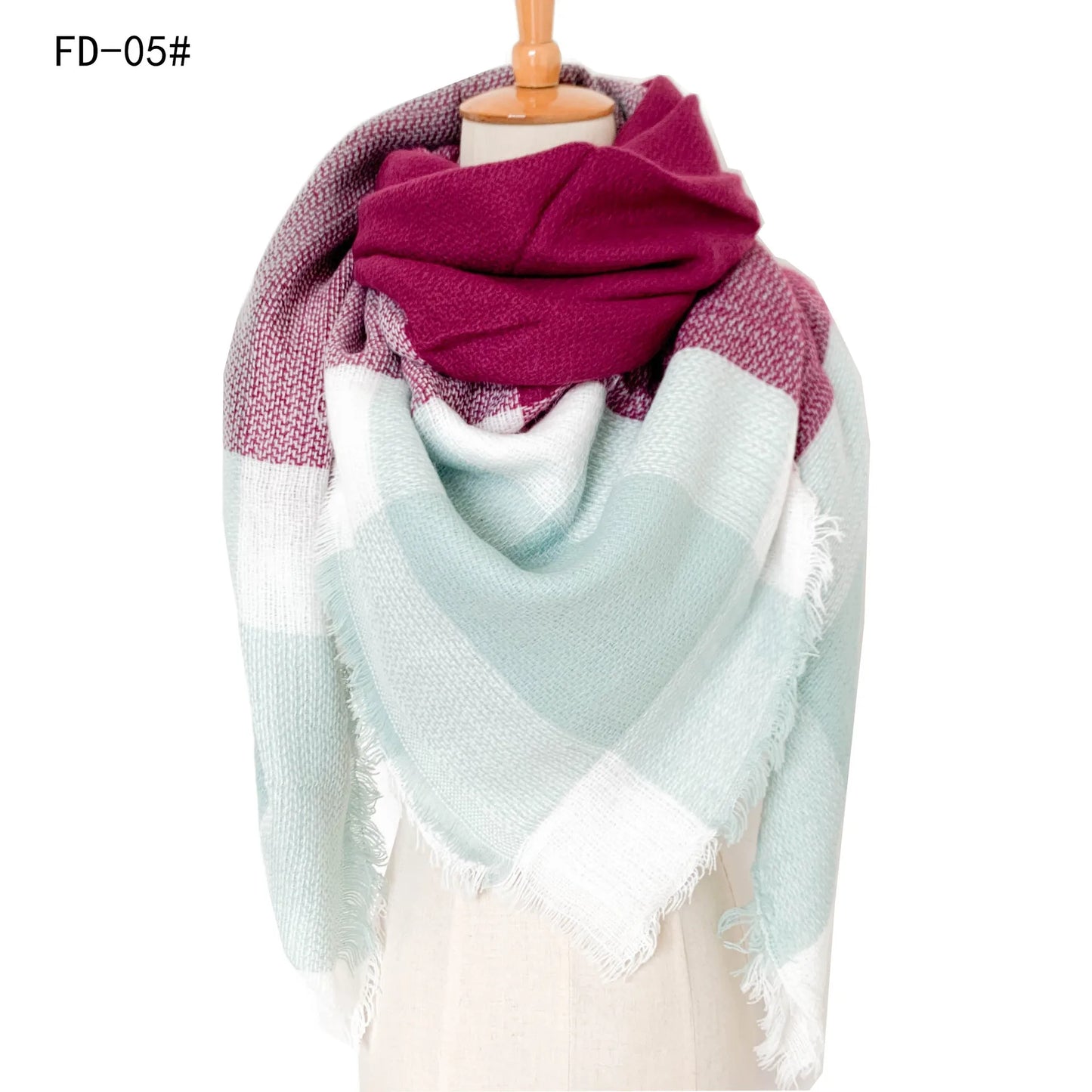 2024 New European and American Autumn and Winter New Yellow Grey Imitation Cashmere Large Grid Square Scarf, Women's Large Size