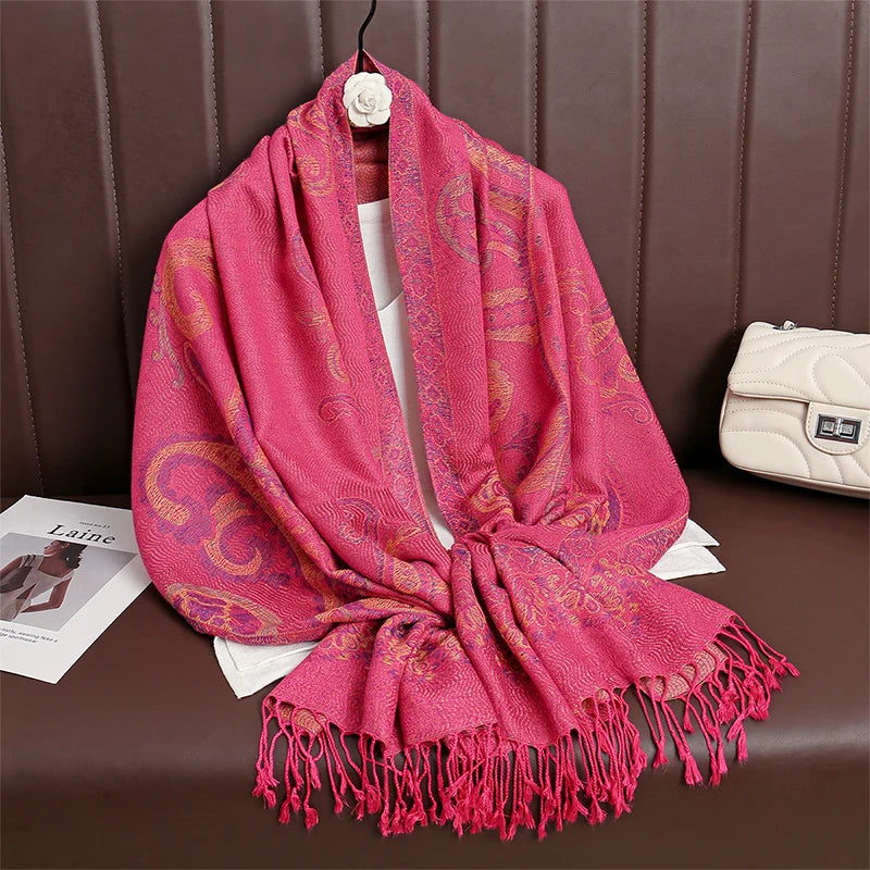 Women Paisley Scarf Cashmere Feeling Pashmina Shawls Tassel Hijab Head Wraps Femme Winter Scarves Foulard Bufanda 2024