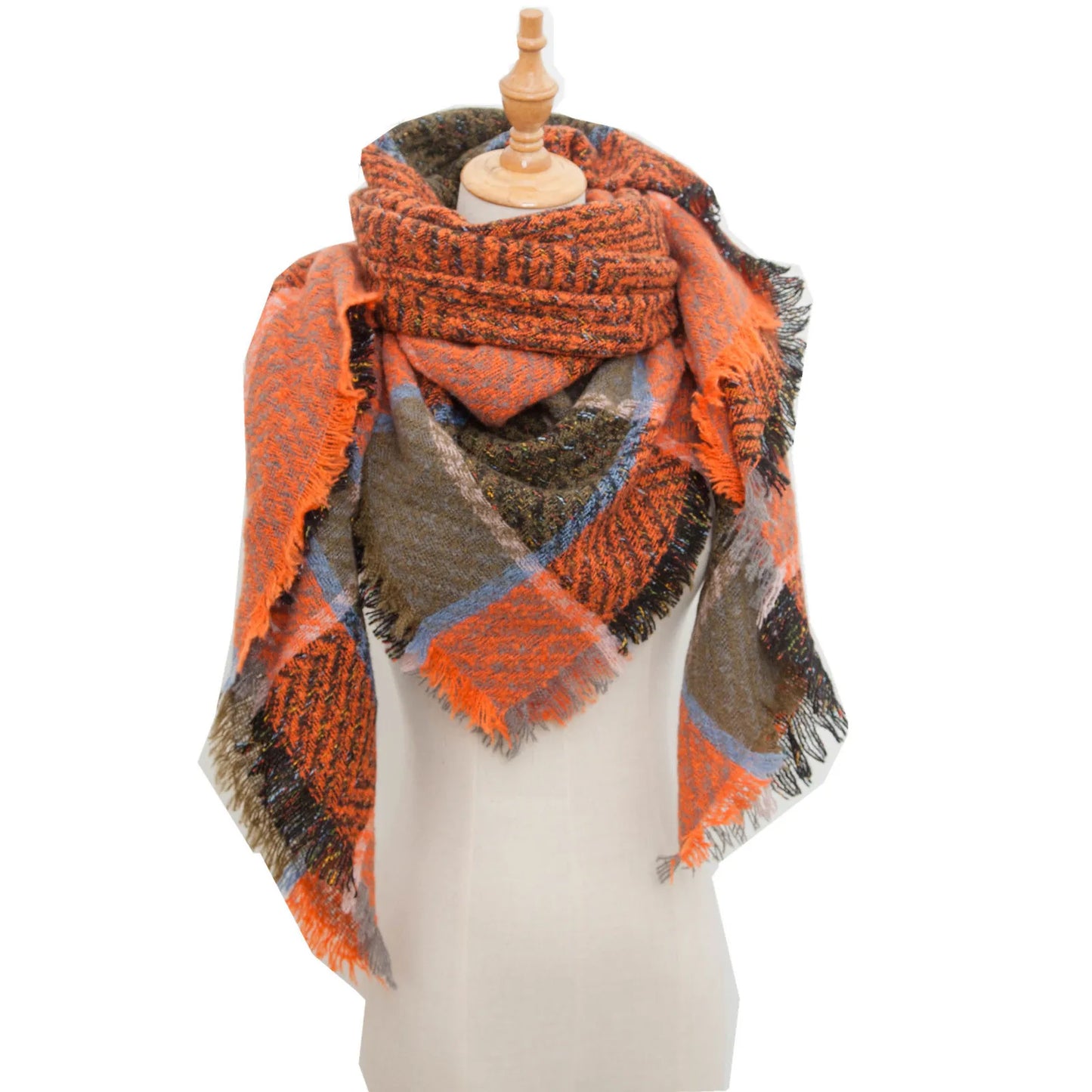 Autumn Winter Plaid Scarf Shawl Women Knitted Triangle Scarves Bandana Lady Warm Blanket Shawls Wraps Neck Scarfs