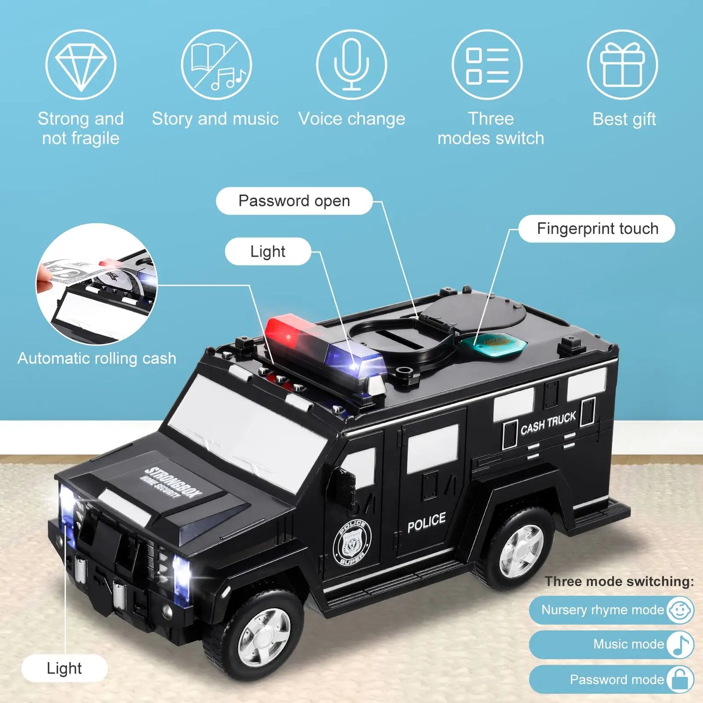 Cartoon Piggy Bank Toys Smart Music Password Banknote Car Coin Bank Figure Toy Pretend Play Saving Money Box Kids Police Cars