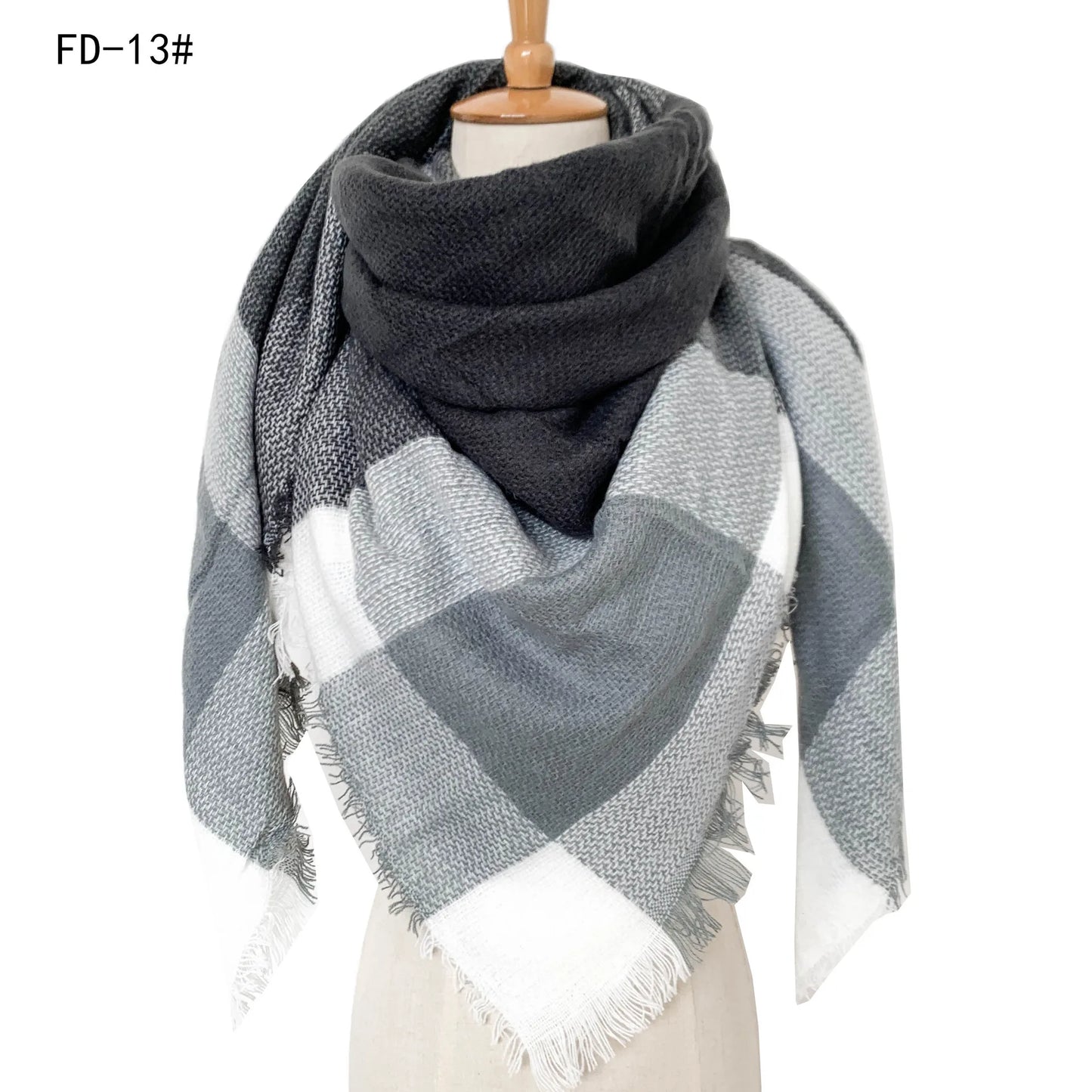 2024 New European and American Autumn and Winter New Yellow Grey Imitation Cashmere Large Grid Square Scarf, Women's Large Size