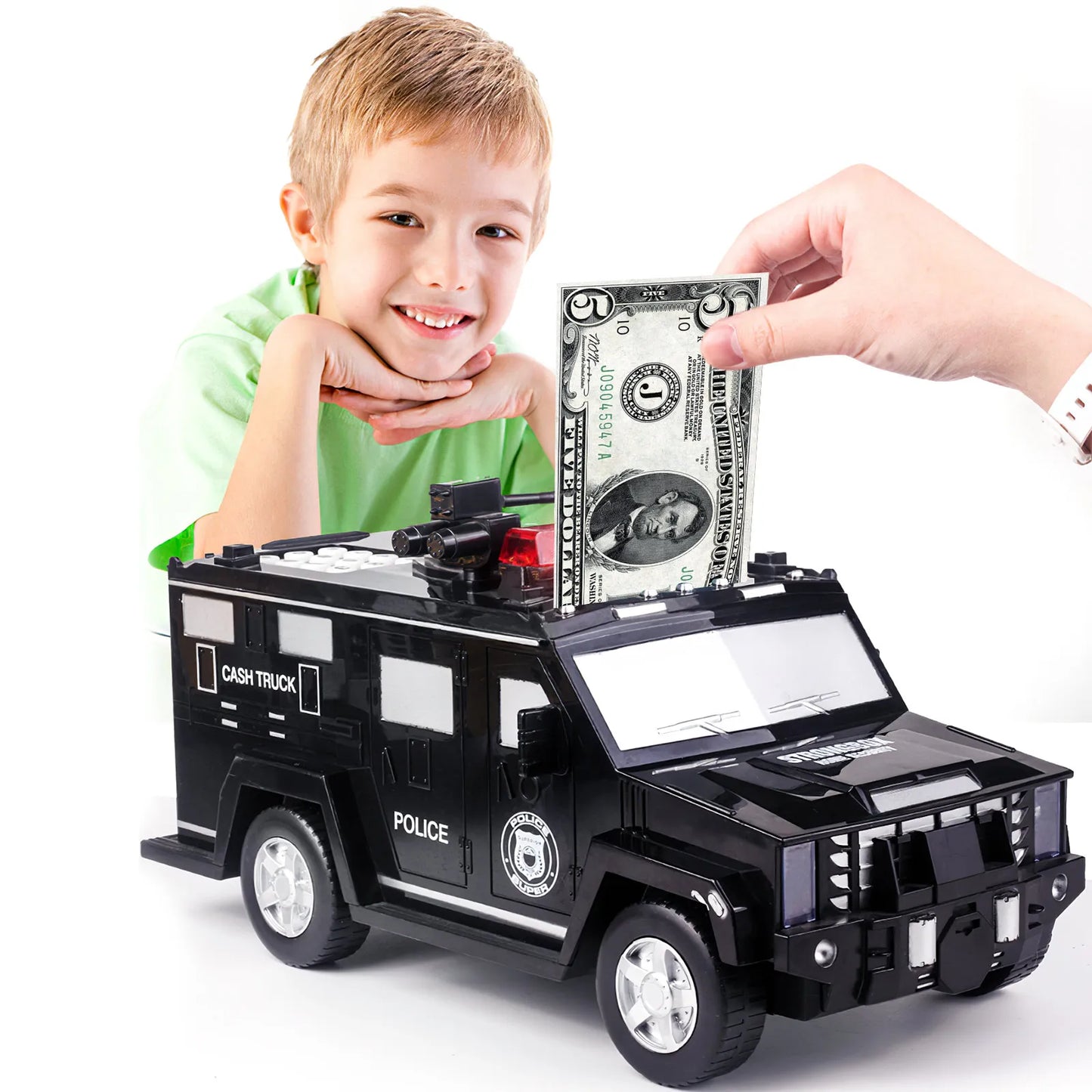 Cartoon Piggy Bank Toys Smart Music Password Banknote Car Coin Bank Figure Toy Pretend Play Saving Money Box Kids Police Cars