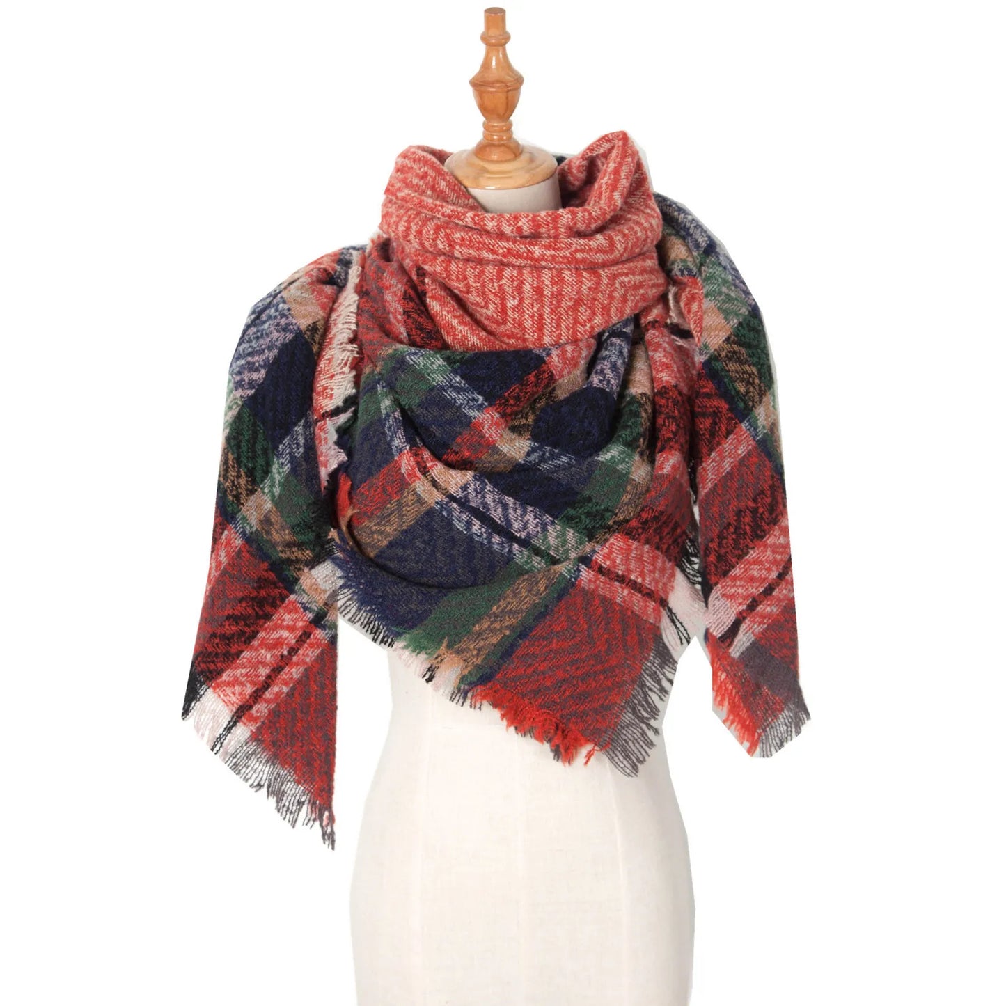 Autumn Winter Plaid Scarf Shawl Women Knitted Triangle Scarves Bandana Lady Warm Blanket Shawls Wraps Neck Scarfs