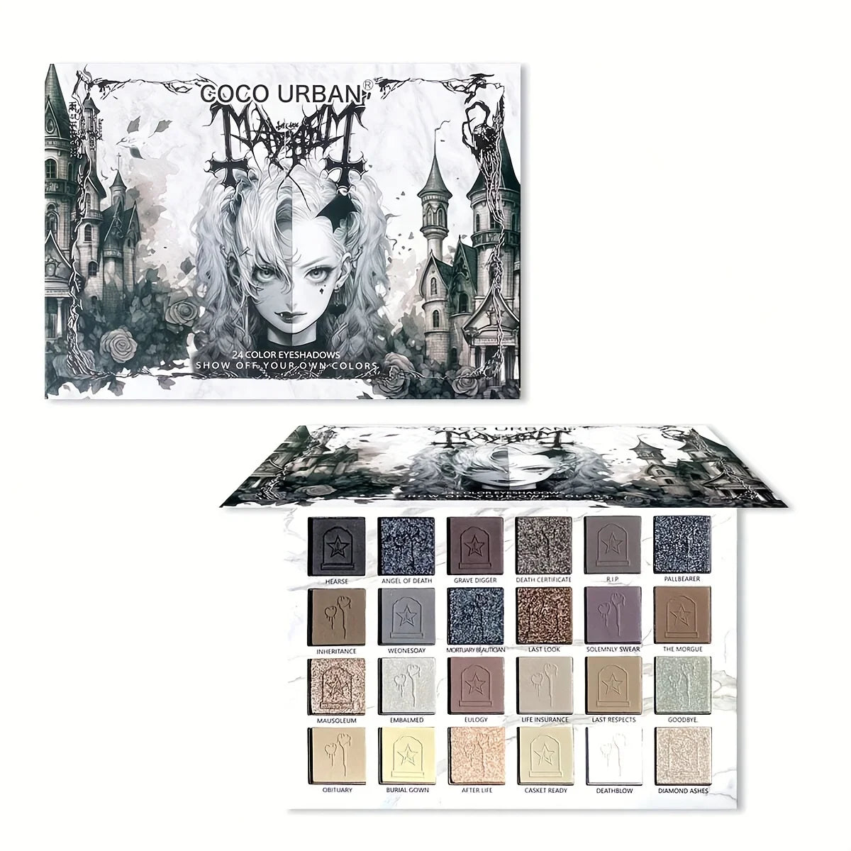 24 color eyeshadow tray Mirror Pearl Fine Flash dark smoky gray costume Halloween