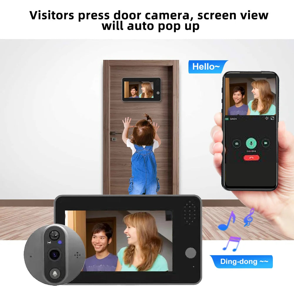 1080P Tuya Smart WiFi Door Bell Eye Peephole Camera Viewer 2-way Audio Home Security 4.3' FHD Digital Viewer Alexa Doorbell