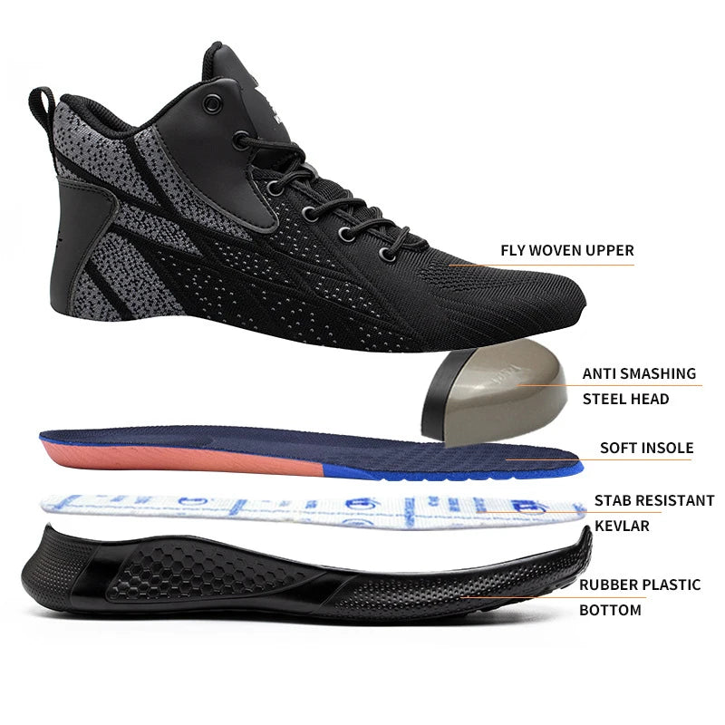 Man Safety Shoes Puncture-Proof Work Sneakers Lightweight Work Shoes Men Steel Toe Anti Smash Safety Boots Indestructible Shoes