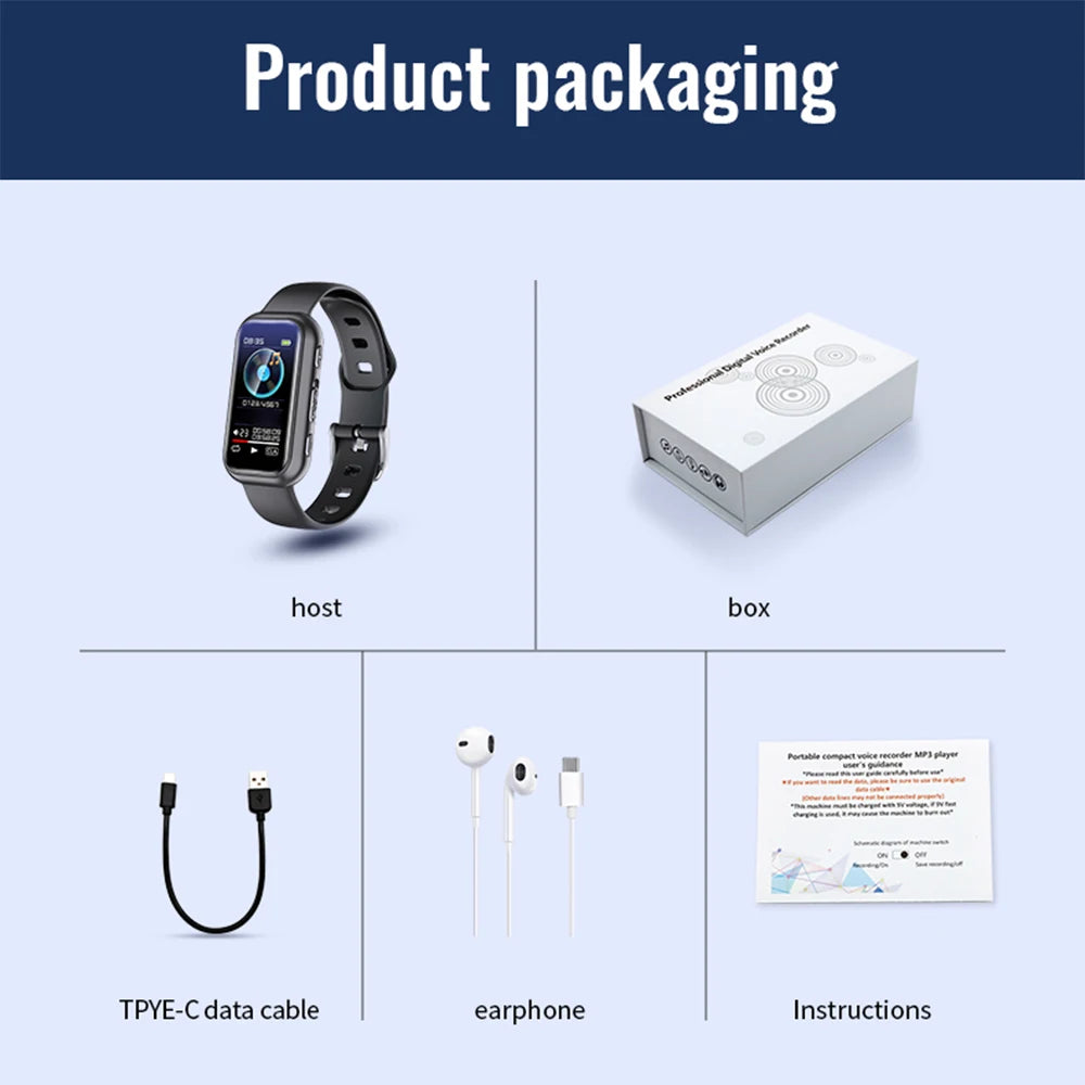 S16 Digital Voice Recorder 8G 16G 32G 64G Wrist Watch Audio Dictaphone Voice Activated Noise Reduction Recording WAV MP3 Player