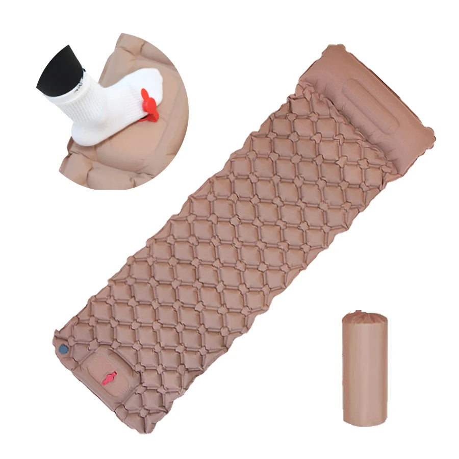 Outdoor Sleeping Pad Camping Inflatable Mattress Built-in Pump Ultralight Air Cushion Travel Mat With Headrest For Travel Hiking
