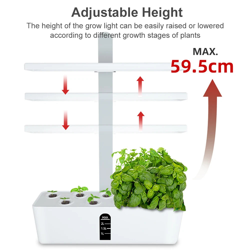 Garden Hydroponics Growing System Indoor Herb Garden Kit Automatic Timing LED Grow Lights Smart Water Pump for Home Flower Pots