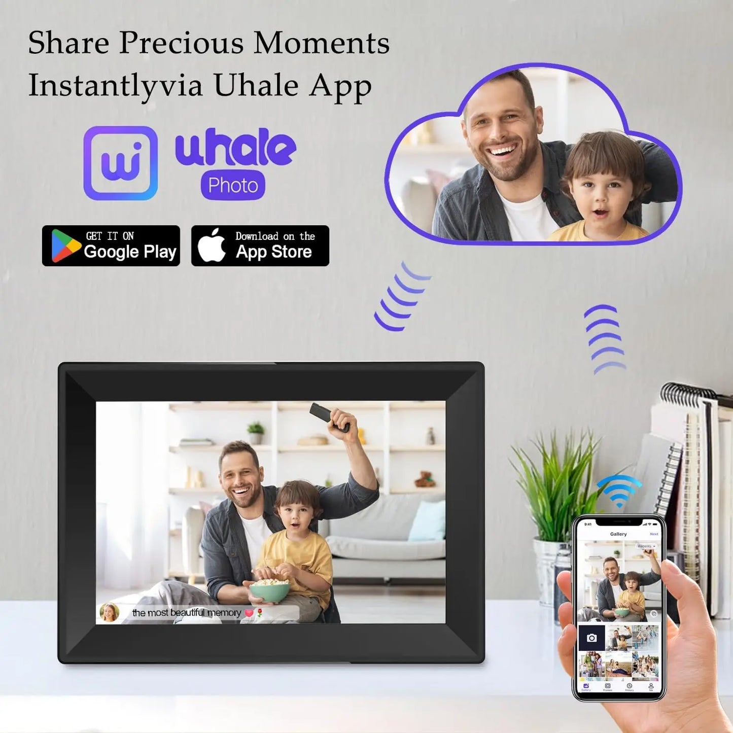 Digital Frame 10.1 Inch Uhale Frameo Digital Photo Frame WiFi 32GB/64GB Large Storage1280 x 800 HD IPS Touch Screen Auto-Rotate