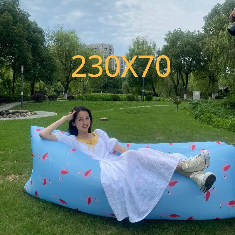 Lazy inflatable sofa Portable folded Fabric air storage sofa cushion outdoor picnic inflatable sofa mat inflatable garden bed
