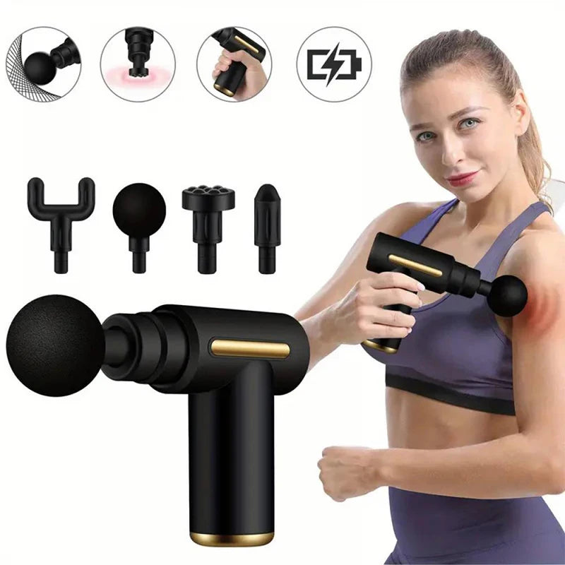 4-Head Portable Fascia Gun Deep Tissue Massage Mini Lightweight Adjustable Speed Whole Body Massage Equipment