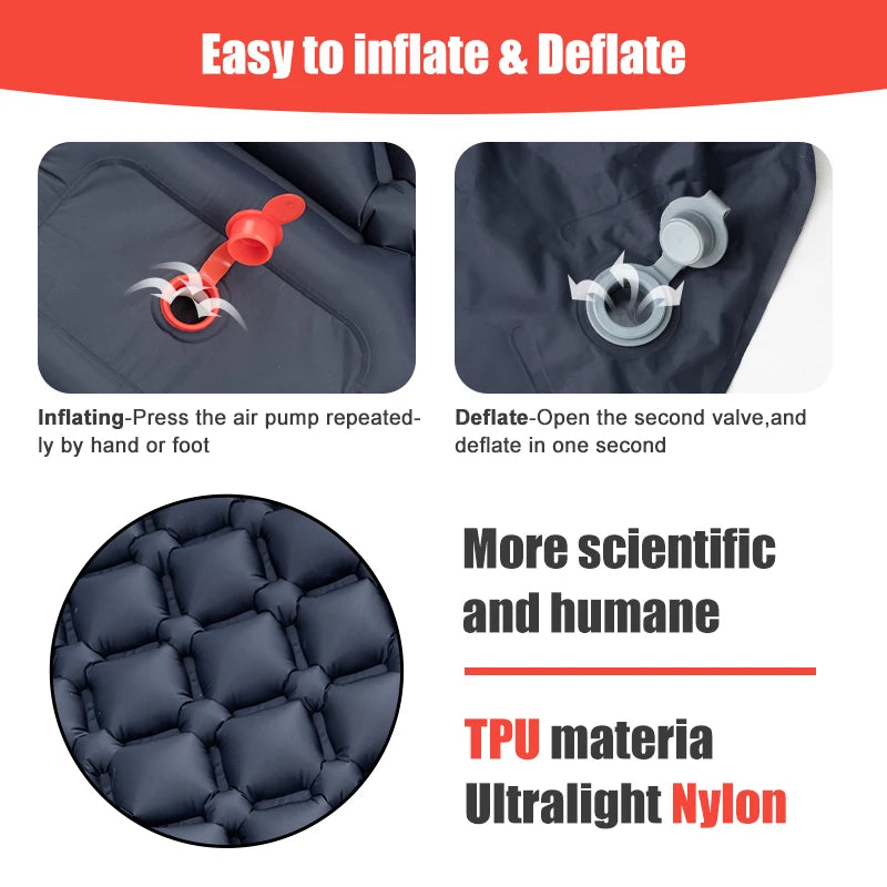 PACOONE Outdoor Sleeping Pad Camping Inflatable Mattress Built-in Pump Ultralight Air Cushion Travel Mat With Headrest For Trave