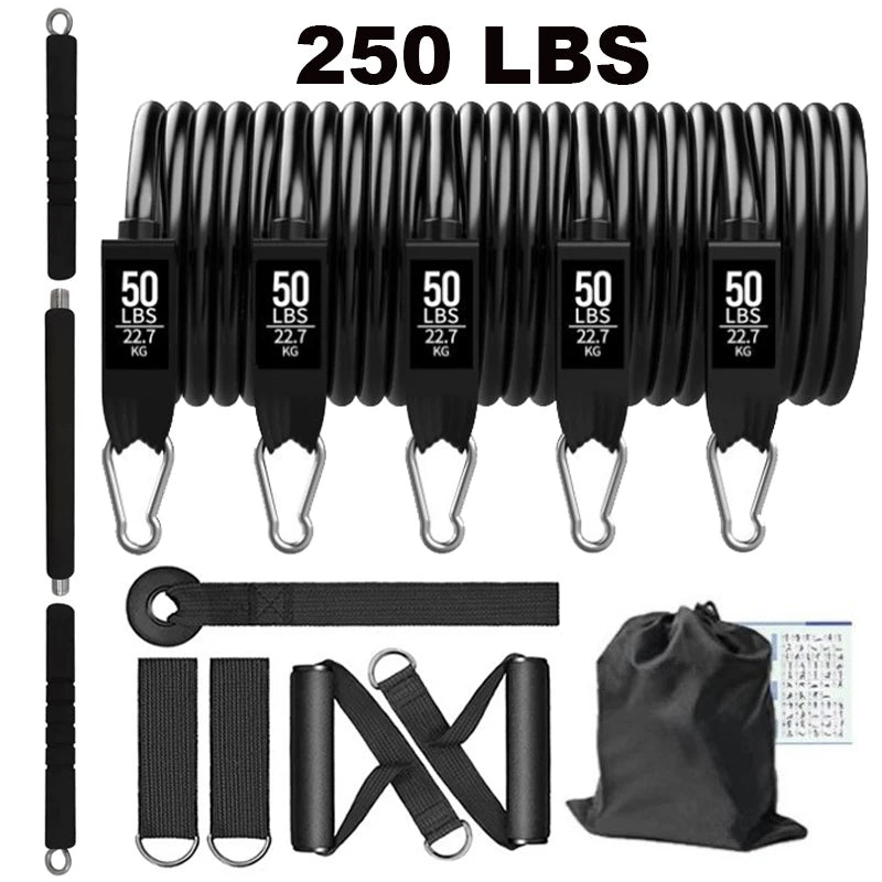 3-Section Fitness Stick Pilates Bar Kit Resistance Bands Set 250LBS 180LBS Elastic Bands for Fitness Band Exercise Workout Bar