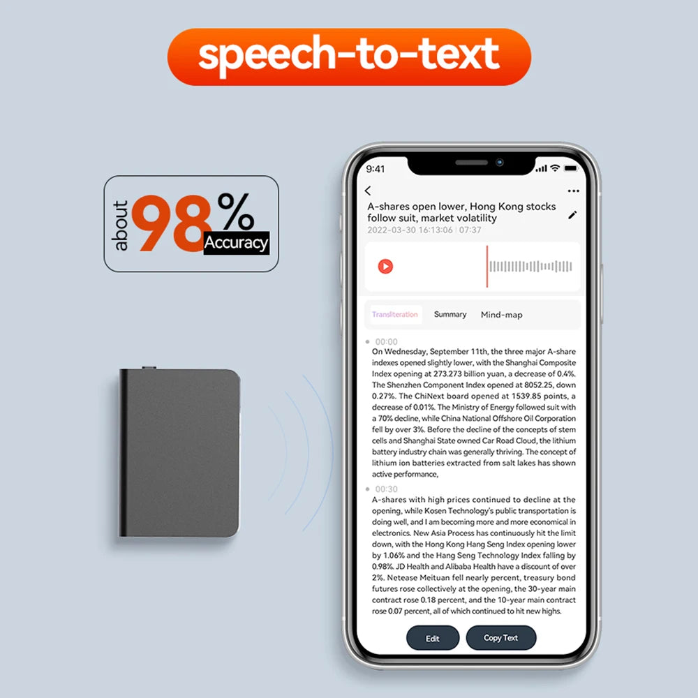 AI Intelligent Activated Digital Voice Recorder Sound Dictaphone Transcribe Summarize Language Translation Call Audio Recording