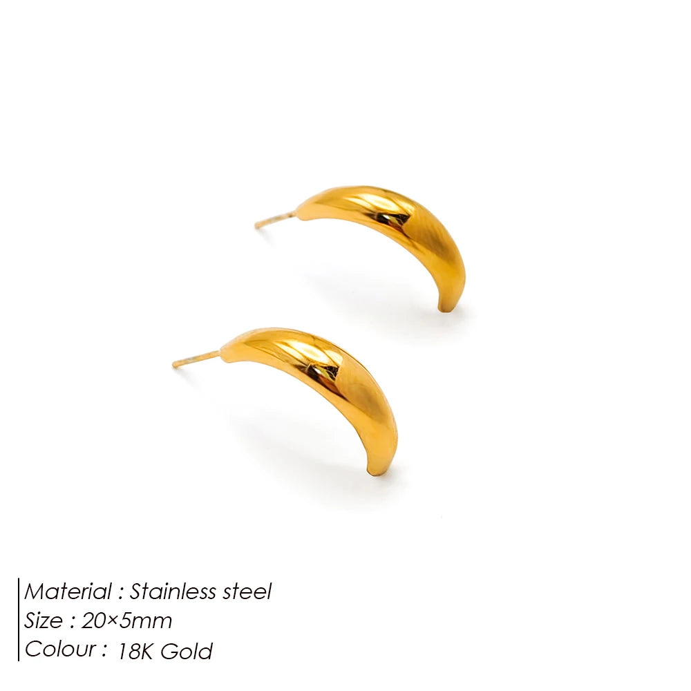 eManco Steel color Gold color Simple Women Chunky Hoops Earrings Gift Fashion Jewelry Stainless Wives Round Smooth Thick Hoop