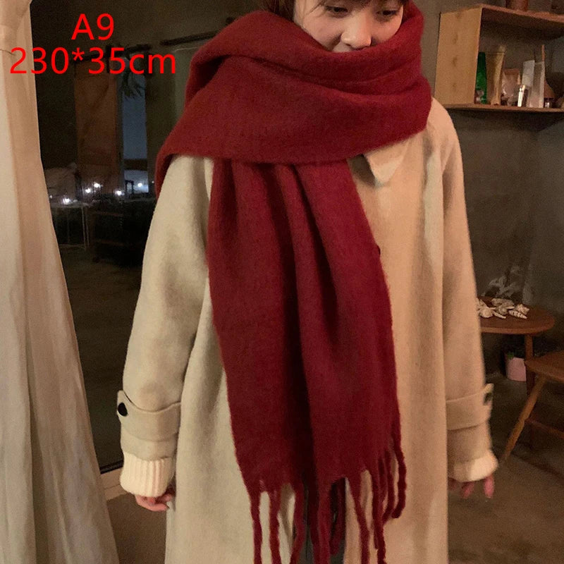 Luxury Cashmere Bright Solid Colors Women Scarf Winter Shawl and Wrap Bandana Pashmina Tassel Female Foulard Thick Blanket