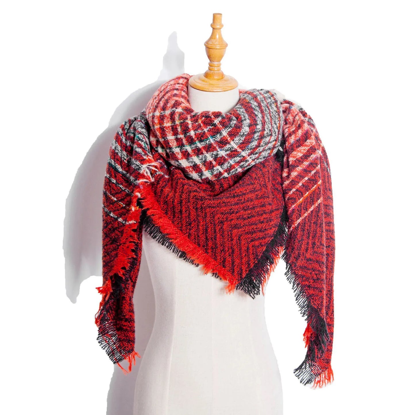 Autumn Winter Plaid Scarf Shawl Women Knitted Triangle Scarves Bandana Lady Warm Blanket Shawls Wraps Neck Scarfs