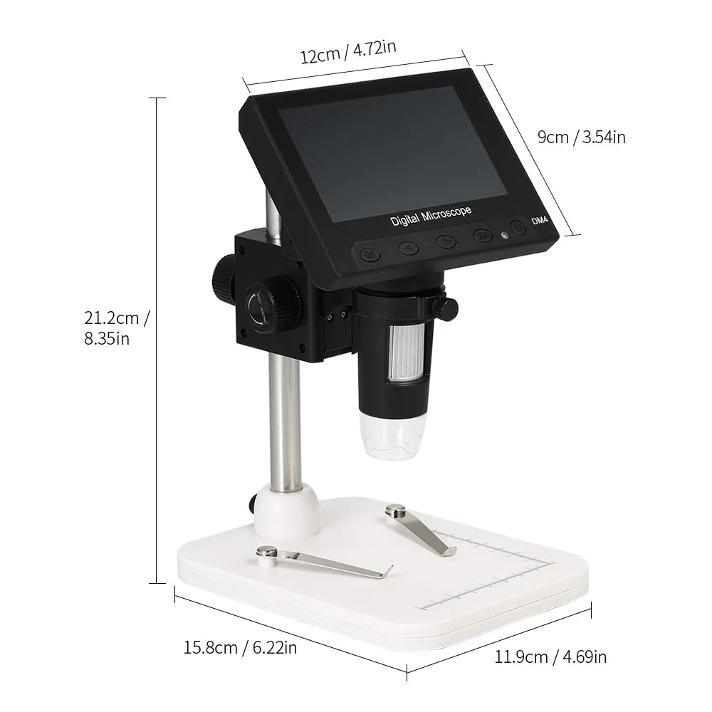 DM4 4.3'' Digital Stereo Microscope 1000X USB Amplifier Electronic Soldering 8 LEDs High Resolution Handheld Portable